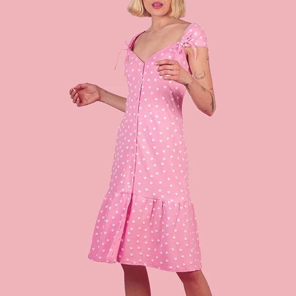 Evewear Pink And White Heart Print “Girl Next Door” Nightgown M